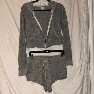 Urban Outfitters Gray Women's Sleep Hoodie and Shorts Set
